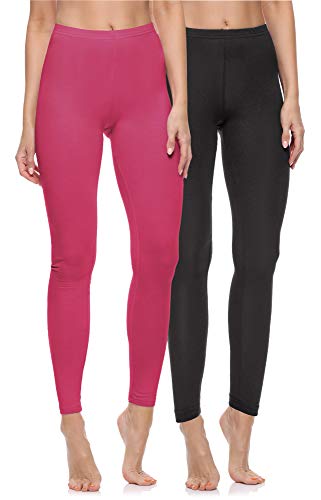 Merry Style 2er Pack Leggings Damen Baumwolle für das ganze Jahr Bequeme Leggings Blickdicht Damen Ideal für Yoga Sport Gym und Freizeit MS10-198 MS10-198 (Schwarz/Rosa, XL) von Merry Style