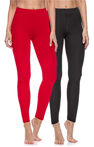 Merry Style Damen Lange Leggings aus Baumwolle 2 Pack MS10-198 (Schwarz/Rot, M) von Merry Style