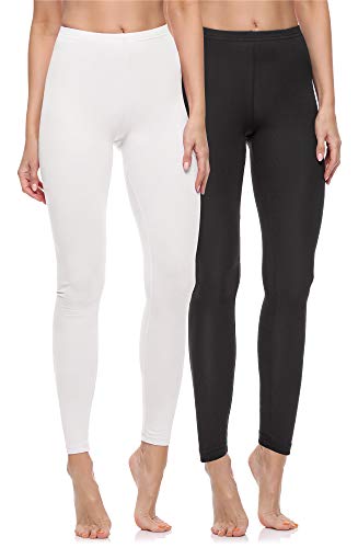 Merry Style Damen Lange Leggings aus Baumwolle 2 Pack MS10-198 (Schwarz/Weiß, S) von Merry Style