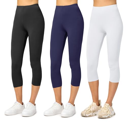 Merry Style Damen Leggings 3/4 Capri Leggings aus Viskose MS10-144 (Schwarz/Navy/Weiß, 3XL) von Merry Style