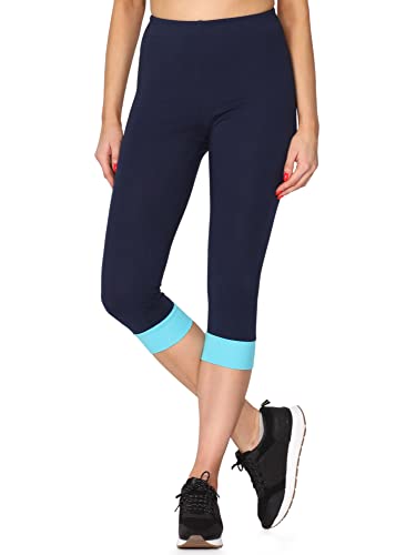 Merry Style Damen Leggings aus Baumwolle mit angenähtem Bündchen MS10-379 (Marineblau/Türkis, M) von Merry Style