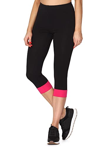 Merry Style Damen Leggings aus Baumwolle mit angenähtem Bündchen MS10-379 (Schwarz/Amaranth, L) von Merry Style