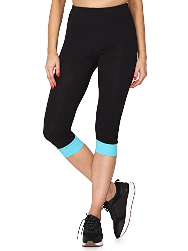 Merry Style Damen Leggings aus Baumwolle mit angenähtem Bündchen MS10-379 (Schwarz/Türkis, L) von Merry Style