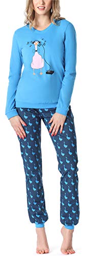 Merry Style Damen Schlafanzug Damen Schlafanzug Zweiteiler lang Pyjama Langarm Lange Hose mit Muster MS10-167 (Blau Gans, L) von Merry Style