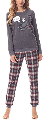 Merry Style Damen Schlafanzug Zweiteiler lang Pyjama Langarm Lange Hose mit Muster MS10-167 (Dunkelmelange Burgund, L) von Merry Style
