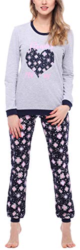 Merry Style Damen Schlafanzug Damen Schlafanzug Zweiteiler lang Pyjama Langarm Lange Hose mit Muster MS10-167 (Melange Blumen, L) von Merry Style