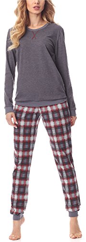 Merry Style Damen Lang Zweiteiliger Schlafanzug aus Baumwolle Pyjama Set Winter MS10-168 (Dunkelmelange Burgund, 3XL) von Merry Style