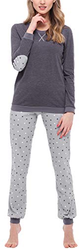 Merry Style Damen Lang Zweiteiliger Schlafanzug aus Baumwolle Pyjama Set Winter MS10-168 (Dunkelmelange Grau, XXL) von Merry Style