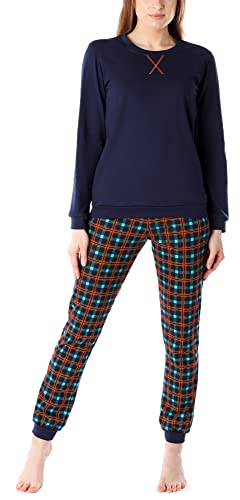 Merry Style Damen Lang Zweiteiliger Schlafanzug aus Baumwolle Pyjama Set Winter MS10-168 (Marineblau (Orange-Kariert), L) von Merry Style