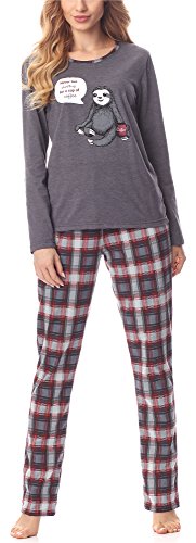 Merry Style Damen Lang Zweiteiliger Schlafanzug aus Baumwolle Pyjama Set Winter MS10-169 (Dunkelmelange Burgund, XL) von Merry Style