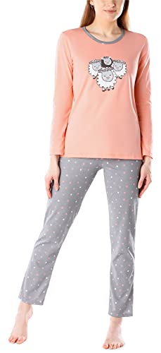 Merry Style Damen Lang Zweiteiliger Schlafanzug aus Baumwolle Pyjama Set Winter MS10-169 (Lachs Grau/Schafe, L) von Merry Style