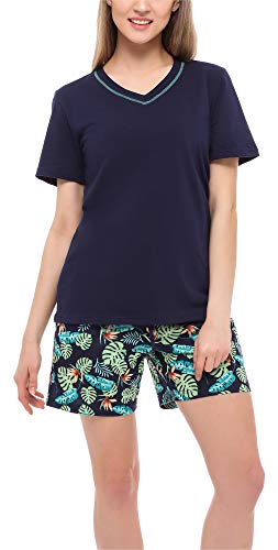 Merry Style Damen Schlafanzug MS10-231 (Marineblau/Blätter, S) von Merry Style