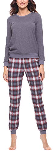 Merry Style Damen Schlafanzug Zweiteiler Pyjama lang bunt mit Muster (Dunkelmelange/Burgund, L) von Merry Style