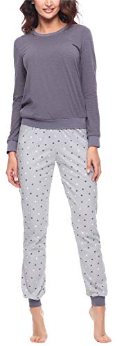 Merry Style Damen Schlafanzug Zweiteiler Pyjama lang bunt mit Muster (Dunkelmelange/Grau, XXL) von Merry Style