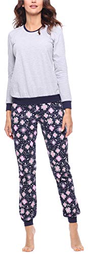 Merry Style Damen Schlafanzug Zweiteiler Pyjama lang bunt mit Muster (Melange/Blumen, XL) von Merry Style