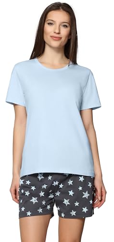 Merry Style Damen Schlafanzug Zweiteiler Pyjama Kurz aus Baumwolle Pyjama Set MS10-177 (Graphite Sterne/Blau, L) von Merry Style