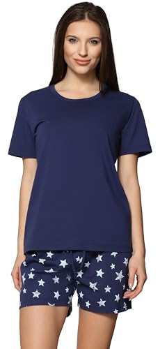 Merry Style Damen Schlafanzug Zweiteiler Pyjama Kurz aus Baumwolle Pyjama Set MS10-177 (Marineblau Sterne/Blau, XL) von Merry Style