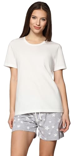 Merry Style Damen Schlafanzug Zweiteiler Pyjama Kurz aus Baumwolle Pyjama Set MS10-177 (Melange Sterne/Cream, M) von Merry Style
