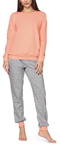 Merry Style Damen Schlafanzug Zweiteiler Pyjama lang bunt mit Muster (Lachs/Grau, L) von Merry Style