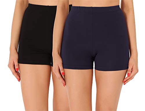 Merry Style Damen Shorts Radlerhose Unterhose Hotpants Kurze Hose Boxershorts aus Baumwolle 2Pack MS10-358(2Pack Schwarz/Marineblau,XL) von Merry Style