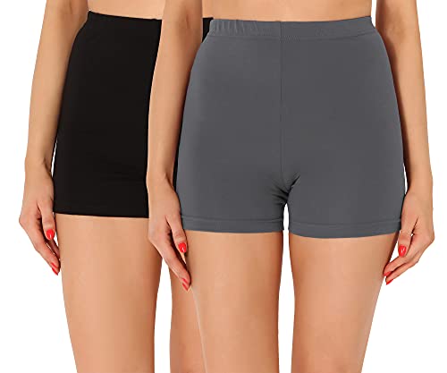 Merry Style Damen Shorts Radlerhose Unterhose Hotpants Kurze Hose Boxershorts aus Baumwolle 2Pack MS10-358 (2Pack Schwarz/Grau, XL) von Merry Style