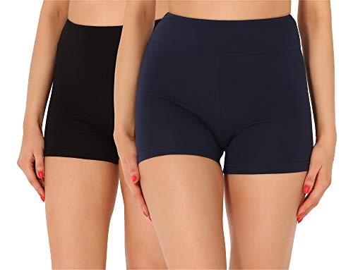Merry Style Damen Shorts Radlerhose Unterhose Hotpants Kurze Hose Boxershorts aus Baumwolle 2Pack MS10-359(2Pack Schwarz/Marineblau,L) von Merry Style