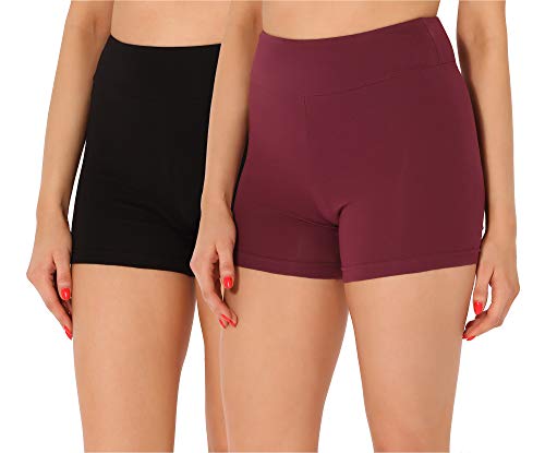Merry Style Damen Shorts Radlerhose Unterhose Hotpants Kurze Hose Boxershorts aus Baumwolle 2Pack MS10-359(2Pack Schwarz/Weinrot,XL) von Merry Style