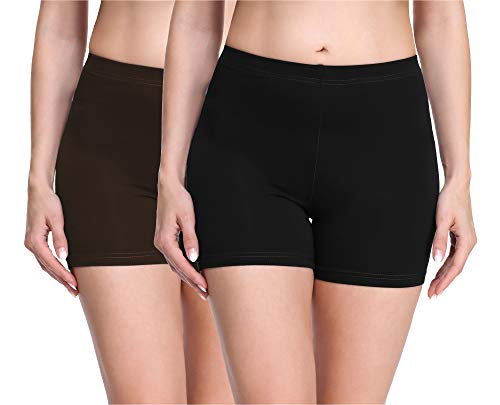 Merry Style Damen Shorts Radlerhose Unterhose Hotpants Kurze Hose Boxershorts aus Viskose 2Pack MS10-283(2Pack Schwarz/Braun,XS) von Merry Style