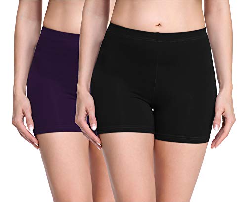 Merry Style Damen Shorts Radlerhose Unterhose Hotpants Kurze Hose Boxershorts aus Viskose 2Pack MS10-283(2Pack Schwarz/Pflaume,L) von Merry Style