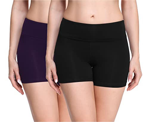 Merry Style Damen Shorts Radlerhose Unterhose Hotpants Kurze Hose Boxershorts aus Viskose 2Pack MS10-284(2Pack Schwarz/Pflaume,M) von Merry Style