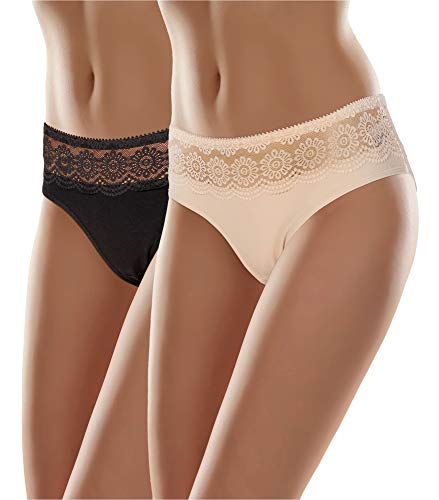 Merry Style Damen Slip MSGAB21 ((2Pack) Schwarz/Beige, 36 (Herstellergröße: S)) von Merry Style