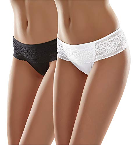 Merry Style Damen String MSGAB161 ((2Pack) Schwarz/Weiß, 36 (Herstellergröße: S)) von Merry Style