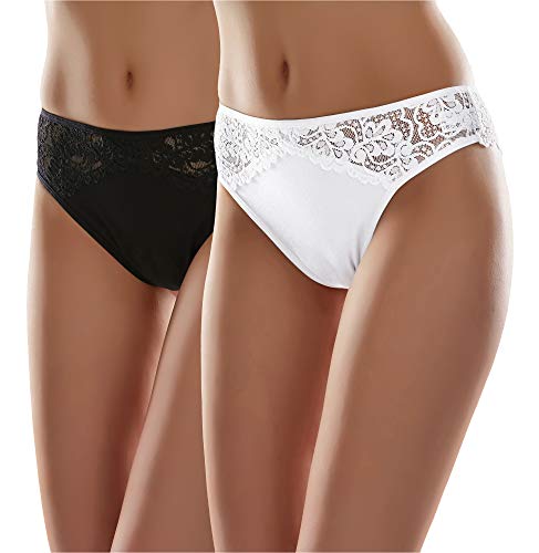 Merry Style Damen String Tanga Brazilian mit Spitze MSGAB45 ((2Pack) Schwarz/Weiß, 36 (Herstellergröße: S)) von Merry Style