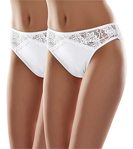 Merry Style Damen String Tanga Brazilian mit Spitze MSGAB45 (Weiß (2Pack), 36 (Herstellergröße: S)) von Merry Style