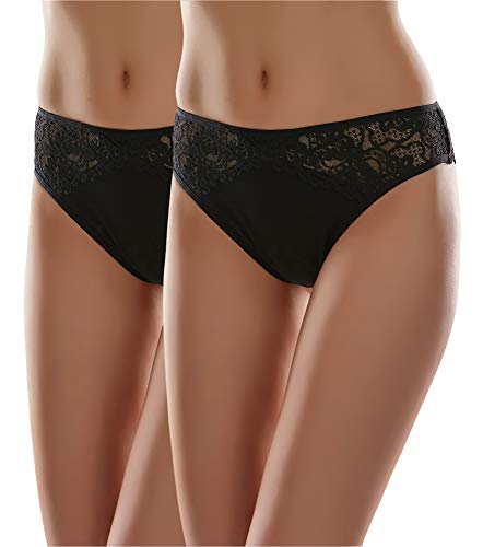 Merry Style Damen String Tanga Brazilian mit Spitze MSGAB45 (Schwarz (2Pack), 40 (Herstellergröße: L)) von Merry Style