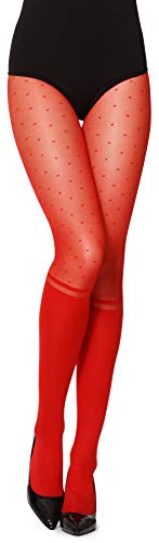 Merry Style Strumpfhosen Damen gepunktet Strumpfhose Muster Kniestrümpfe Optik 20 DEN GI1103 (Rot, L) von Merry Style