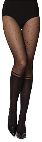 Merry Style Strumpfhosen Damen gepunktet Strumpfhose Muster Kniestrümpfe Optik 20 DEN GI1103 (Schwarz, S) von Merry Style