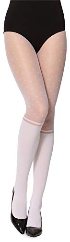 Merry Style Strumpfhosen Damen gepunktet Strumpfhose Muster Kniestrümpfe Optik 20 DEN GI1103 (Weiß, M) von Merry Style