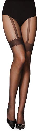 Merry Style Damen Strumpfhose mit Muster Strapsstrümpfe Optik 20 DEN GI1107 (Schwarz-1107, S) von Merry Style