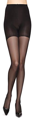 Merry Style Damen Strumpfhose 40 DEN mit eingearbeitetem stützendem Komfortboxer (150 DEN) MSGI023 (Nero, 2) von Merry Style