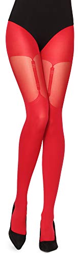 Merry Style Damen Strumpfhose mit Muster Strapsstrümpfe Optik 40 DEN MS 260(Rot, L (40-44)) von Merry Style