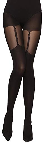 Merry Style Damen Strumpfhose mit Muster Strapsstrümpfe Optik 40 DEN MS 260 (Schwarz, M (36-40)) von Merry Style