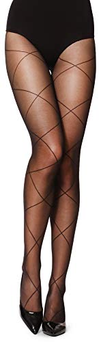 Merry Style Damen Strumpfhose Netzmuster geometrisches Muster 20 DEN GI1104 (Schwarz-1104, S) von Merry Style
