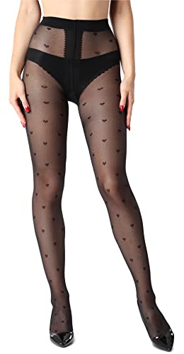 Merry Style Damen Strumpfhose mit Muster Herzen 20 DEN (Schwarz, M) von Merry Style