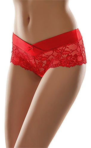 Merry Style Damen Unterhose Hipster Hot Pants mit Spitze Unterwäsche Blumen Muster MSGAB155 (Rot, 36 (Herstellergröße: S)) von Merry Style