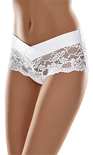 Merry Style Damen Unterhose Hipster Hot Pants mit Spitze Unterwäsche Blumen Muster MSGAB155 (Weiß, 36 (Herstellergröße: S)) von Merry Style