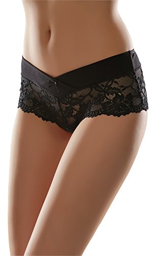 Merry Style Damen Unterhose Hipster Hot Pants mit Spitze Unterwäsche Blumen Muster MSGAB155 (Schwarz, 40 (Herstellergröße: L)) von Merry Style