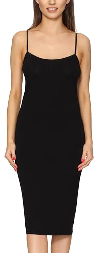 Merry Style Damen Unterkleid Knielänge Petticoat Midi Länge einstellbare Träger MS10-402 (Schwarz, M) von Merry Style