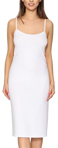 Merry Style Damen Unterkleid Knielänge Petticoat Midi Länge einstellbare Träger MS10-402 (Weiß, S) von Merry Style