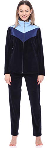 Merry Style Damen Velours Freizeitanzug Hausanzug MSMG001 (Marineblau/Dunkelblau/Hellblau(1728), 4XL) von Merry Style